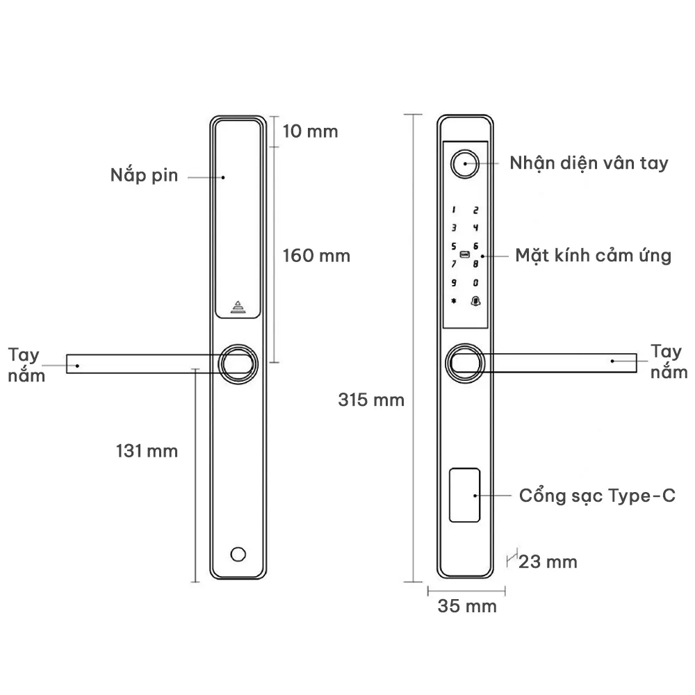ASLock AN003AO – Khóa vân tay chống nước cho cửa khung hẹp và cửa lưới - Ảnh 3