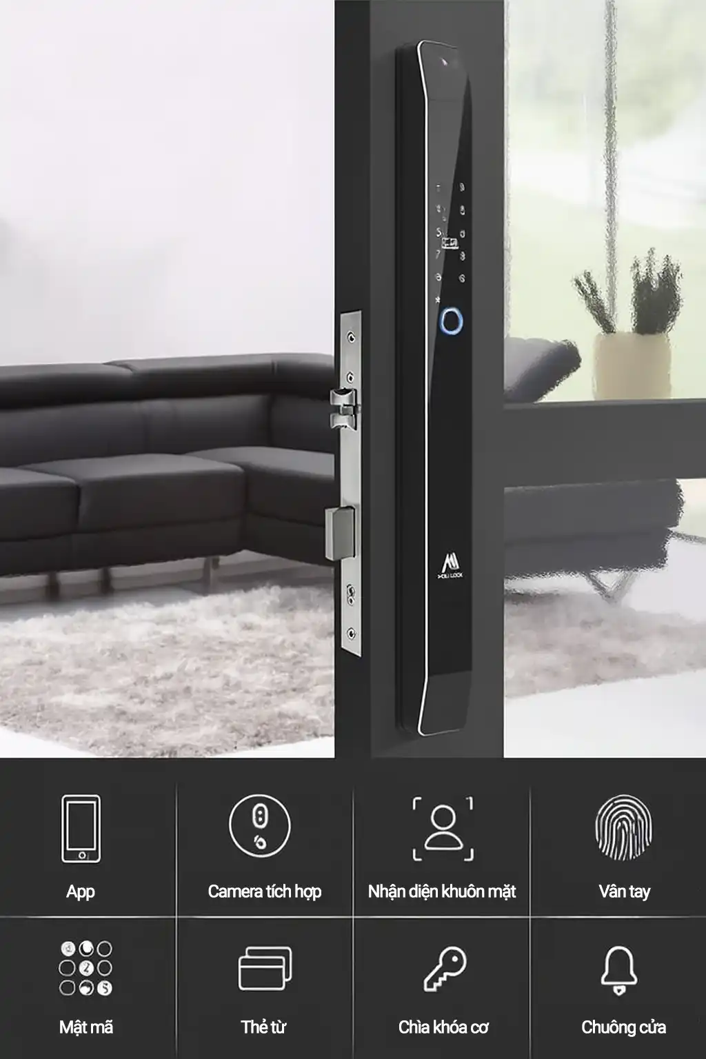 Khóa vân tay nhận diện khuôn mặt AE001 – Giải pháp an ninh toàn diện cho cửa nhôm, cửa gỗ và cửa lùa hiện đại