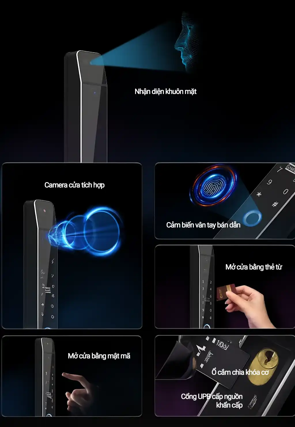 Khóa vân tay nhận diện khuôn mặt AE001 – Giải pháp an ninh toàn diện cho cửa nhôm, cửa gỗ và cửa lùa hiện đại